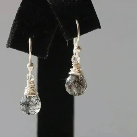 Tourmalinated Quartz Earrings - Sterling Silver - Unisex Earrings - Picture 3 of 3